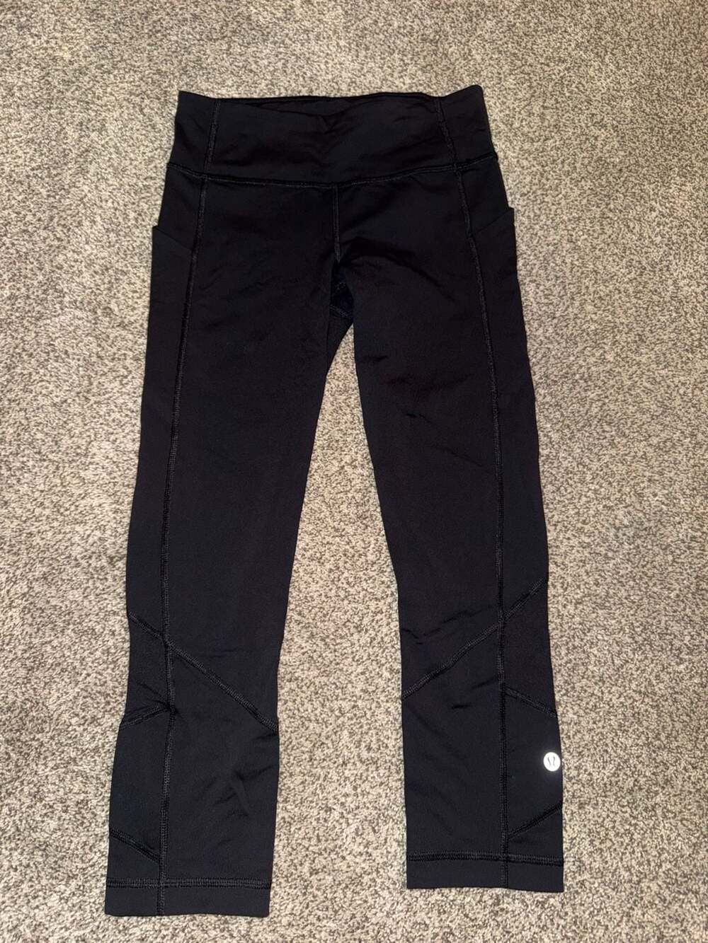 Lululemon Pace Rival Mid-Rise Crop Leggings with Side Pockets, Black, Size 4